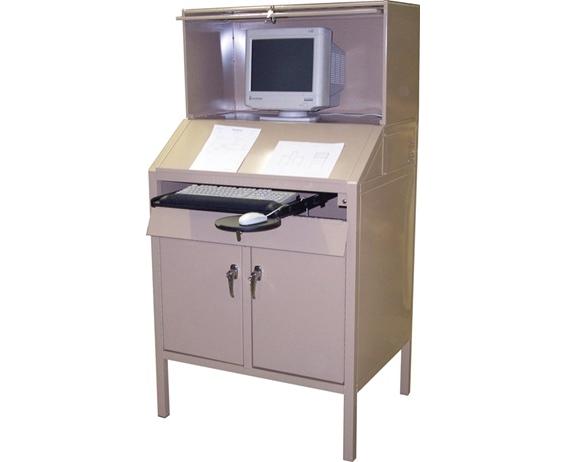 SECURITY COMPUTER WORKSTATION- Gray HSUCD-GY, SECURITY WORKSTATION, COMPUTER STAND, LOCKING DESK, LOCKING COMPUTER
